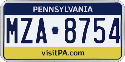 PA license plate MZA8754