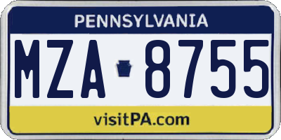PA license plate MZA8755