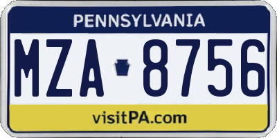 PA license plate MZA8756