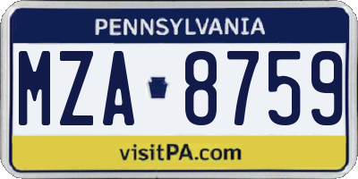 PA license plate MZA8759
