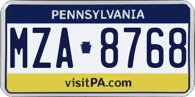 PA license plate MZA8768
