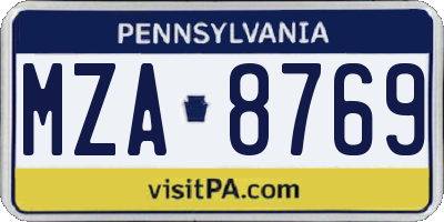 PA license plate MZA8769