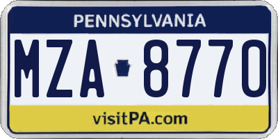 PA license plate MZA8770