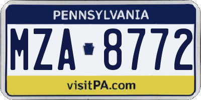 PA license plate MZA8772