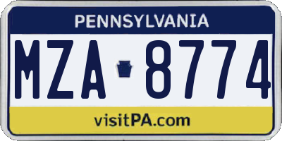 PA license plate MZA8774