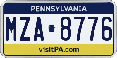 PA license plate MZA8776