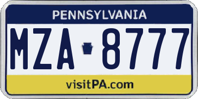 PA license plate MZA8777