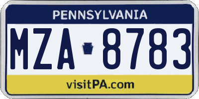 PA license plate MZA8783