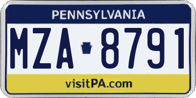 PA license plate MZA8791