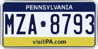 PA license plate MZA8793