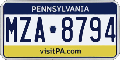 PA license plate MZA8794