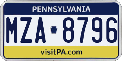 PA license plate MZA8796