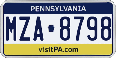 PA license plate MZA8798