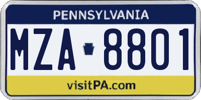 PA license plate MZA8801
