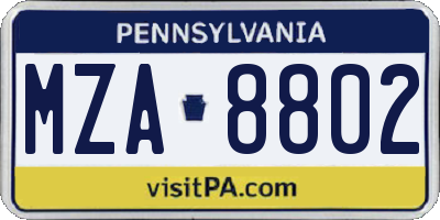 PA license plate MZA8802