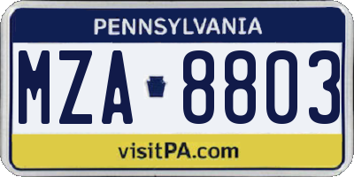 PA license plate MZA8803
