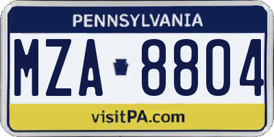 PA license plate MZA8804