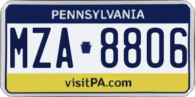 PA license plate MZA8806