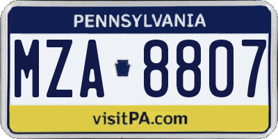PA license plate MZA8807
