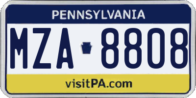 PA license plate MZA8808