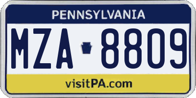 PA license plate MZA8809