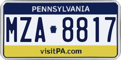 PA license plate MZA8817