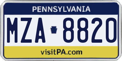 PA license plate MZA8820