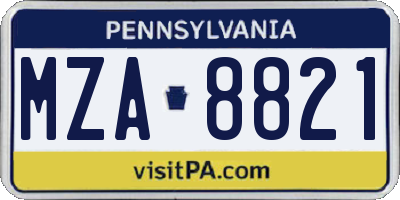 PA license plate MZA8821