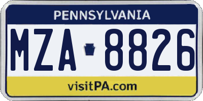 PA license plate MZA8826