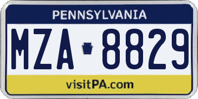 PA license plate MZA8829