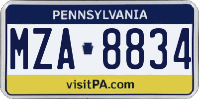 PA license plate MZA8834