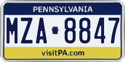 PA license plate MZA8847