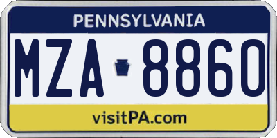 PA license plate MZA8860