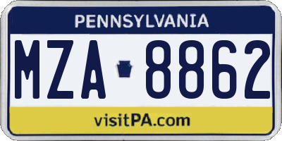 PA license plate MZA8862