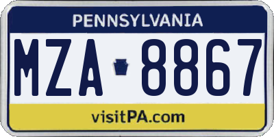 PA license plate MZA8867