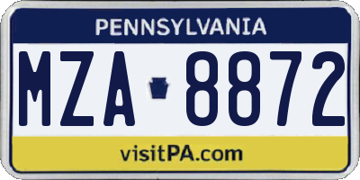 PA license plate MZA8872