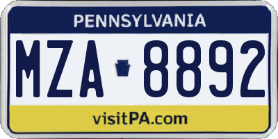 PA license plate MZA8892
