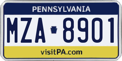 PA license plate MZA8901