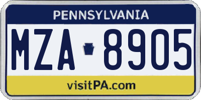 PA license plate MZA8905