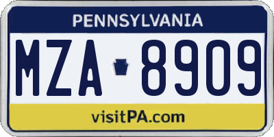 PA license plate MZA8909