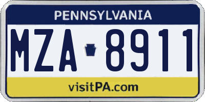 PA license plate MZA8911