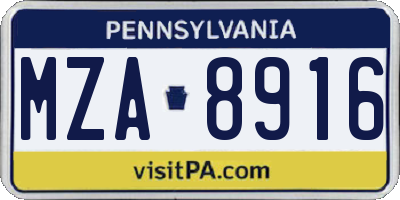 PA license plate MZA8916