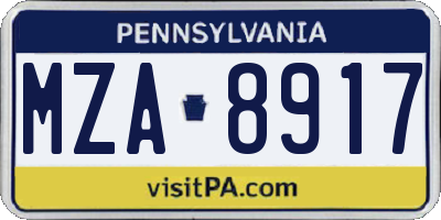 PA license plate MZA8917