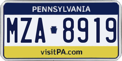 PA license plate MZA8919