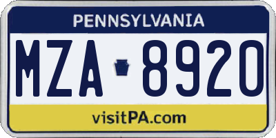 PA license plate MZA8920