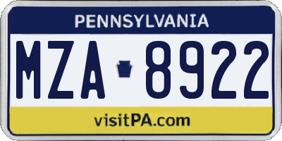 PA license plate MZA8922