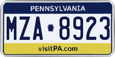 PA license plate MZA8923