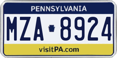 PA license plate MZA8924