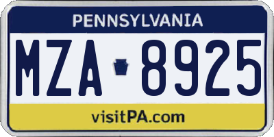 PA license plate MZA8925