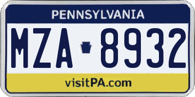 PA license plate MZA8932